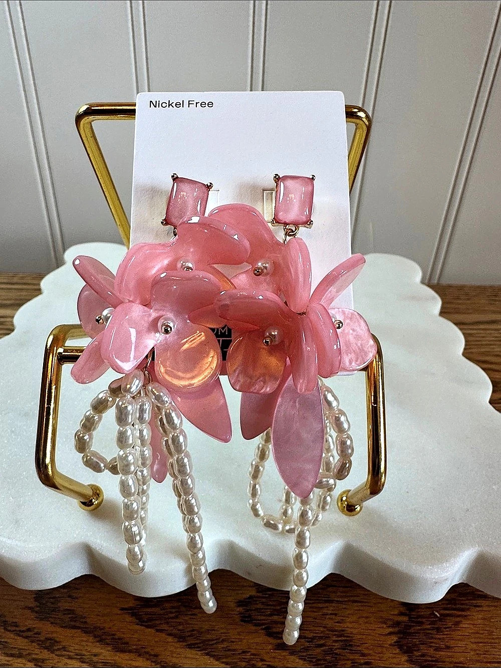 Pink Floral Dangle Earrings